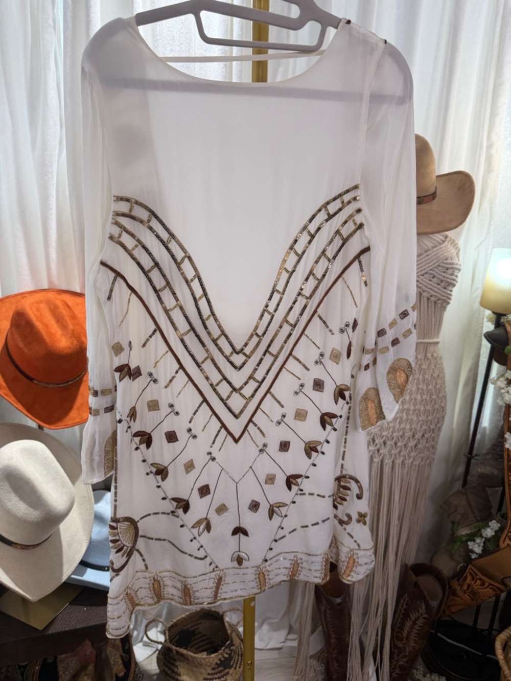 💥SOLD💥Jen's Pirate Booty White Mini Dress with Gold Embellishment